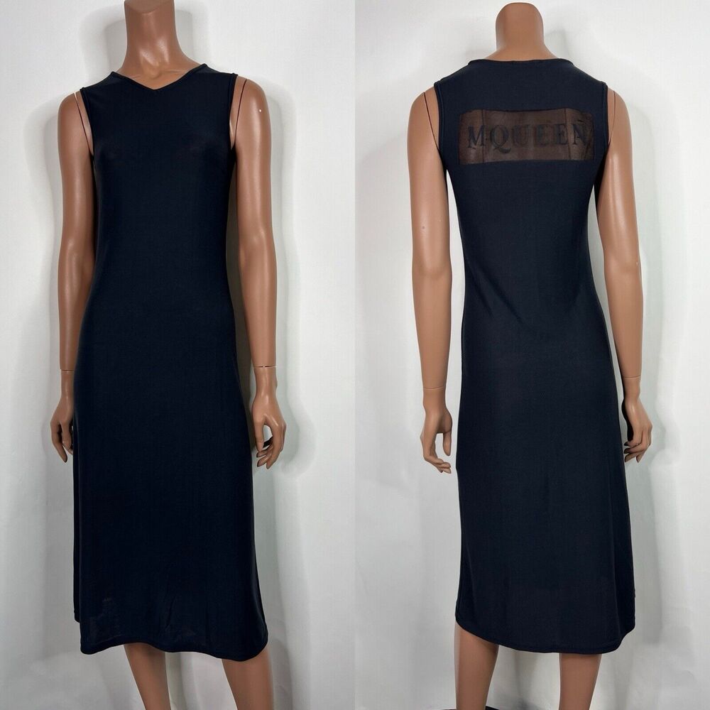 Vtg Alexander McQueen 90s Black Logo Dress S